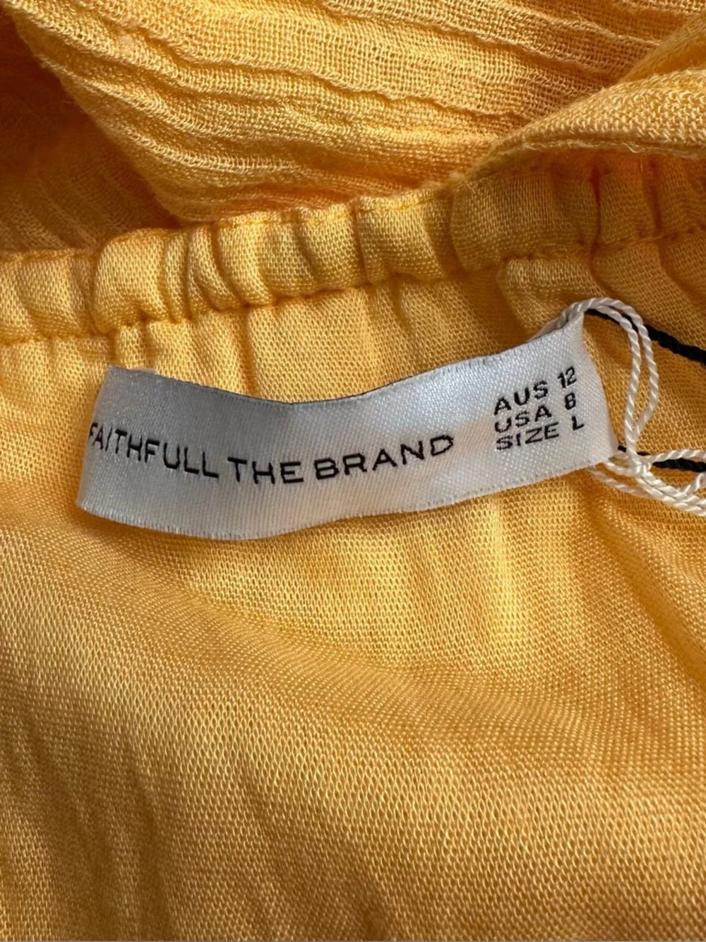 Faithfull the Brand Linen Gauze Mini Dress Yellow Open Back Resort Size 8 NWT - Picture 4 of 10
